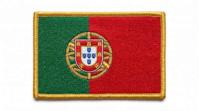Embroidered patch of the national flag of portugal isolated on white background