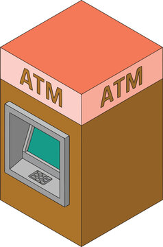 Automated teller machine station booth vector illustration