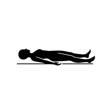 Black Silhouette of Resting Person in Supine Position for Design