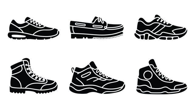 Black Athletic Shoes Icon Vector glyph solid style editable modern sport footwear symbol for clipart sticker and digital interface design