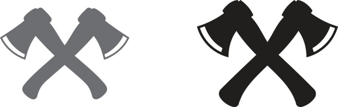 Two crossed woodcutting axes vector illustration for lumberjack and forestry design.