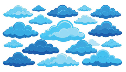 Fototapeta premium Collection of various blue cartoon clouds.