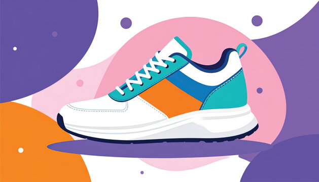 Colorful athletic shoe with laces.