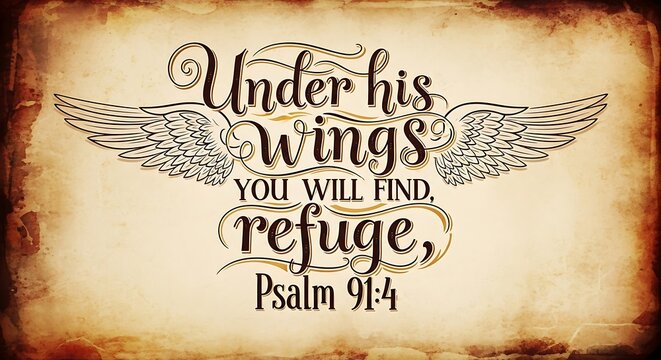 Vintage parchment quote with angel wings and religious text
