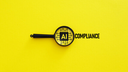 Naklejka na ściany i meble AI Compliance concept with regulatory governance, ethical artificial intelligence, data security and risk management in modern digital systems