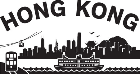 Obraz premium Hong Kong Travel Destination Vector. Vector Black silhouettes illustration