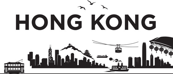 Fototapeta premium Hong Kong Travel Destination Vector. Vector Black silhouettes illustration