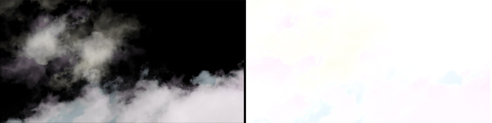 Fototapeta premium A close up view of white puffy smoke moving across a transparent and black background for overlay effect.