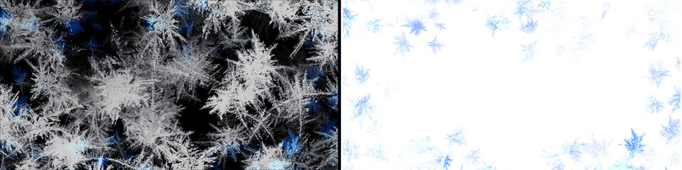 Winter frost pattern with blue ice crystals on transparent background for holiday themed graphic design assets. © MatStudio