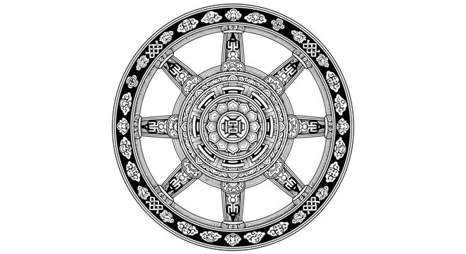 Dharmachakra Buddhist Wheel Symbol Illustration