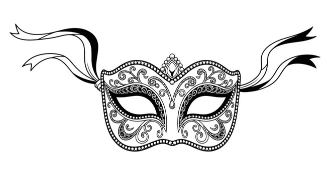 Elegant Venetian Masquerade Mask Line Art Illustration