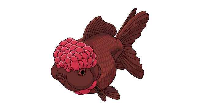 Oranda Goldfish Vector Illustration with Red Hood on White Background