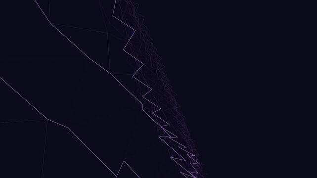 Abstract dark background with glowing purple jagged geometric lines and digital patterns.