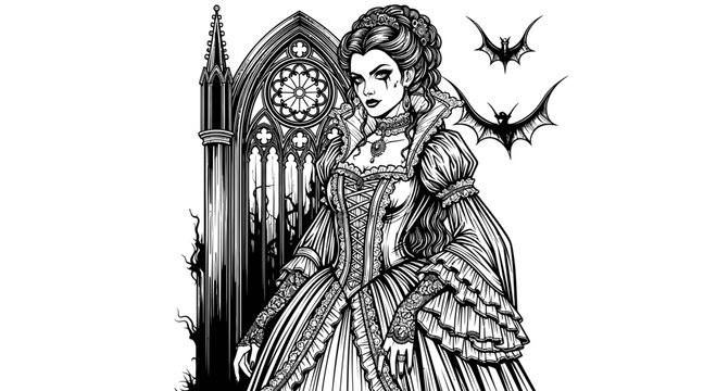 Gothic Vampire Queen in Elegant Victorian Dress