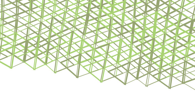 An abstract geometric pattern of intersecting green and beige lines creating a lattice structure