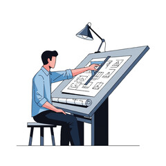Man working on drafting table.