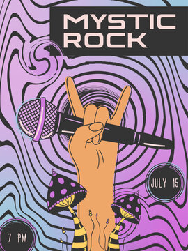 Mystic Rock Concert Poster Hand Microphone Vector