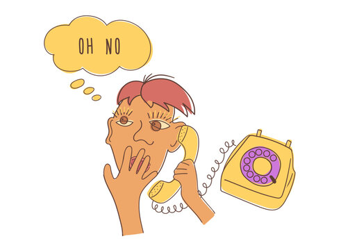 Surprised Person Talking On Retro Phone Vector