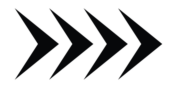 Four sleek black geometric arrow shapes pointing right in a clear horizontal sequence indicating forward progression or next step
