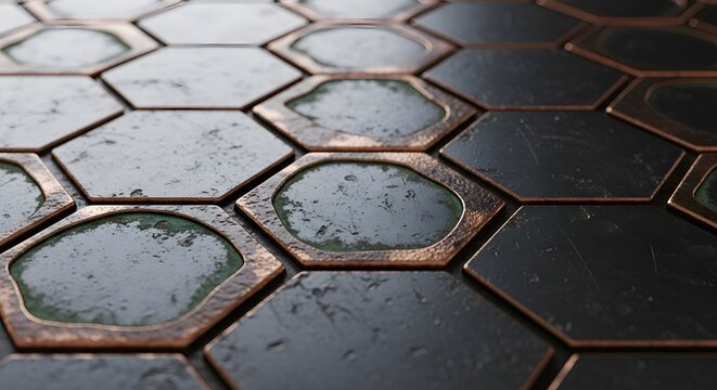 Hexagonal Tiles Texture: Copper, Slate, Dark Grey Abstract Pattern