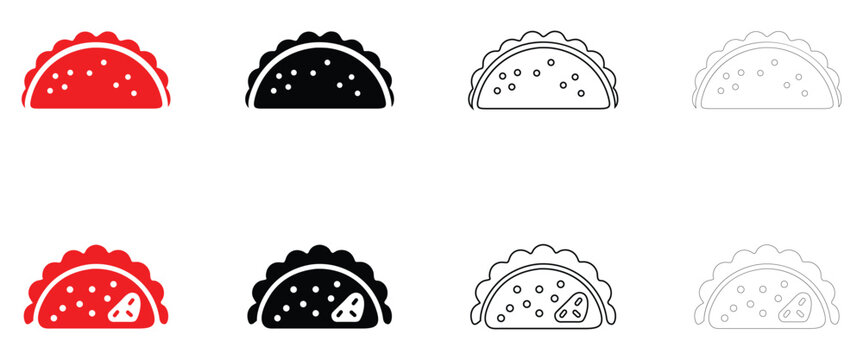 Taco icon vector, yummy fresh Mexican foaled shell food taco symbol vector, silhouette and line art illustration
