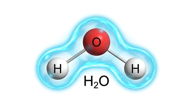 Water molecule structure with oxygen and hydrogen atoms.
