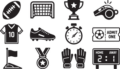Premium Sports Icon Set Vector Collection Featuring Soccer Football Equipment and Championship Tournament Elements for Graphic Design Projects © Abida Sultana 96