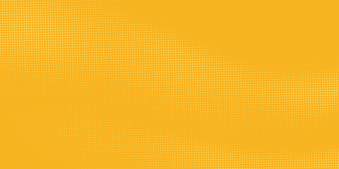 Fototapeta premium Yellow halftone pattern. Retro comic gradient background. Bright orange pixelated dotted texture overlay. Cartoon pop art faded gradient pattern. Vector backdrop for poster, banner, advertisement