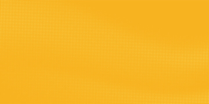 Yellow halftone pattern. Retro comic gradient background. Bright orange pixelated dotted texture overlay. Cartoon pop art faded gradient pattern. Vector backdrop for poster, banner, advertisement