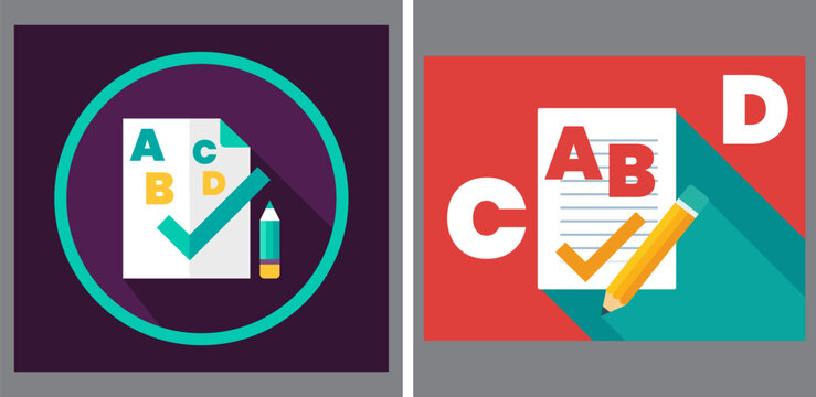 Multiple choice test and exam icons with questionnaire and pencil