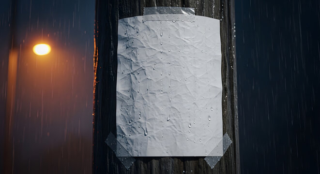 Blank Wrinkled Urban Street Poster Mockup Glued on Concrete Pole