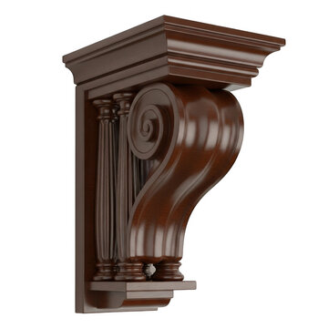 Classic wooden corbel bracket isolated on white background
