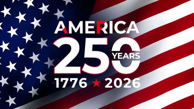 America two hundred and fifty years commemorative graphic with stars and stripes patriotic vector illustration american anniversary bicentennial celebration constitution declaration democracy