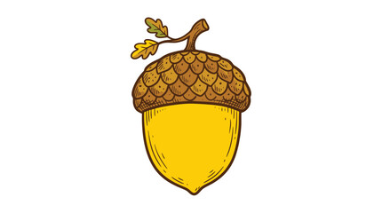 Bright Yellow Acorn with Oak Leaves and Cap - Isolated on White Background © wati