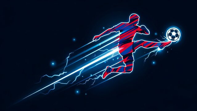 Soccer player silhouette with dynamic energy lines and a soccer ball a vibrant vector illustration football athlete sportsman kicker striker forward sports