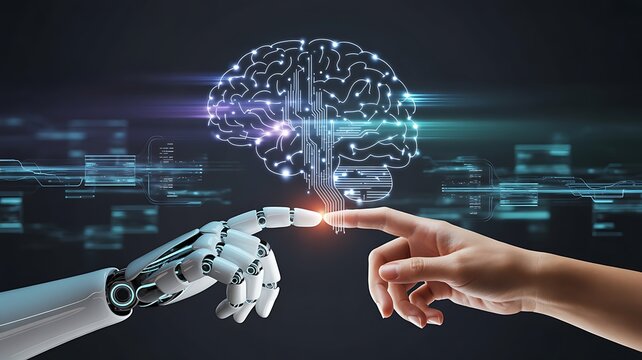 Creative AI brain. Artificial intelligence development concept. Banner image. AI generated