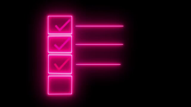 Checklist on the dashed line icon with check marks. Check all the boxes of checklist. Checking a to do list. checklist concept animation on black 4k vido