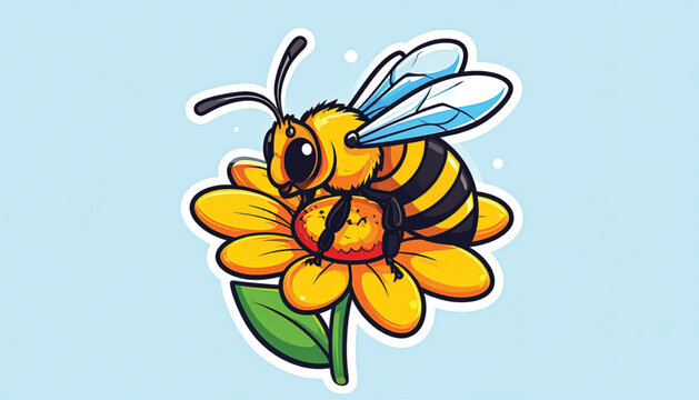 Cartoon bee on a flower.