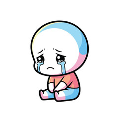 Fototapeta premium Sad crying cartoon baby with tears.