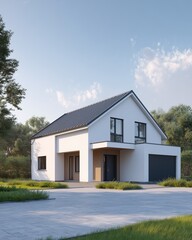 Obraz premium Contemporary residential house with panoramic windows and minimal architecture design