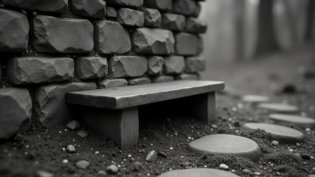 A simple stone bench against a neutral background