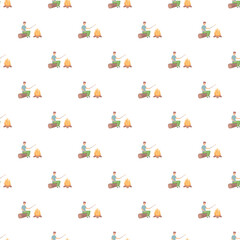Obraz premium Man sitting on log roasting marshmallow over campfire repeating in seamless pattern
