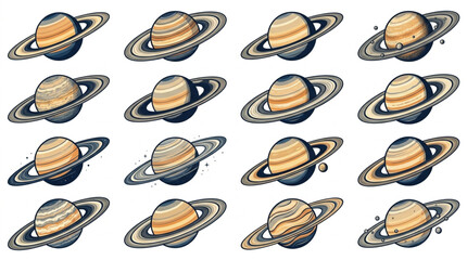 Collection of Saturn planet illustrations with rings. © Ga