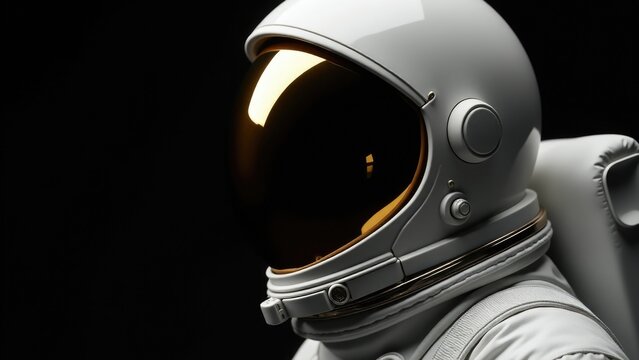 Close-up shot of an astronaut's helmet on a dark background