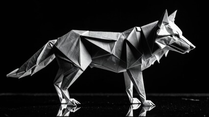 Obraz premium A black and white image of a paper cutout wolf in a simple composition