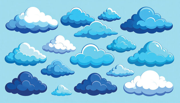 Collection of various fluffy white clouds.