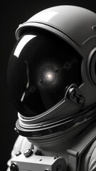 Fototapeta premium Photo of an astronaut's helmet in black and white