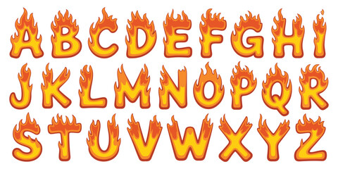 Fire Alphabet Font Vector bold burning flame letter style with blazing typography design for creative display headline poster and branding design © Mizu Ahmed