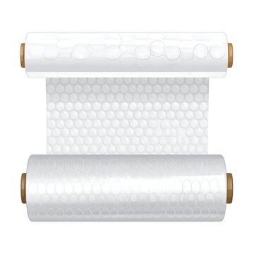 A roll of bubble wrap packaging material with two unrolled sections