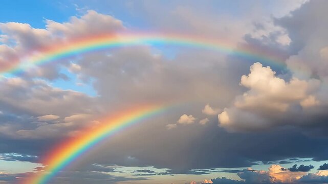 Rainbow Arc Across Cloudy Skies